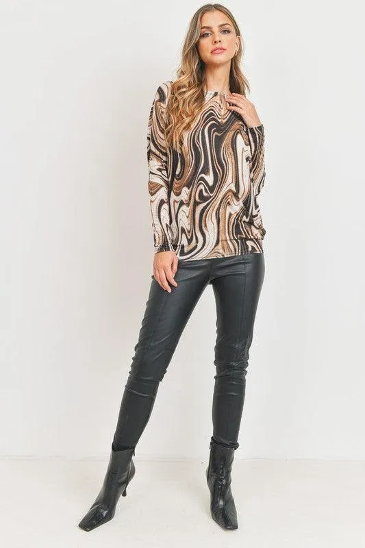 long sleeve marble printed dolman top