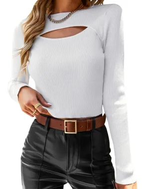 Long Sleeve Rib Knit Cut Out Tight Crop Top