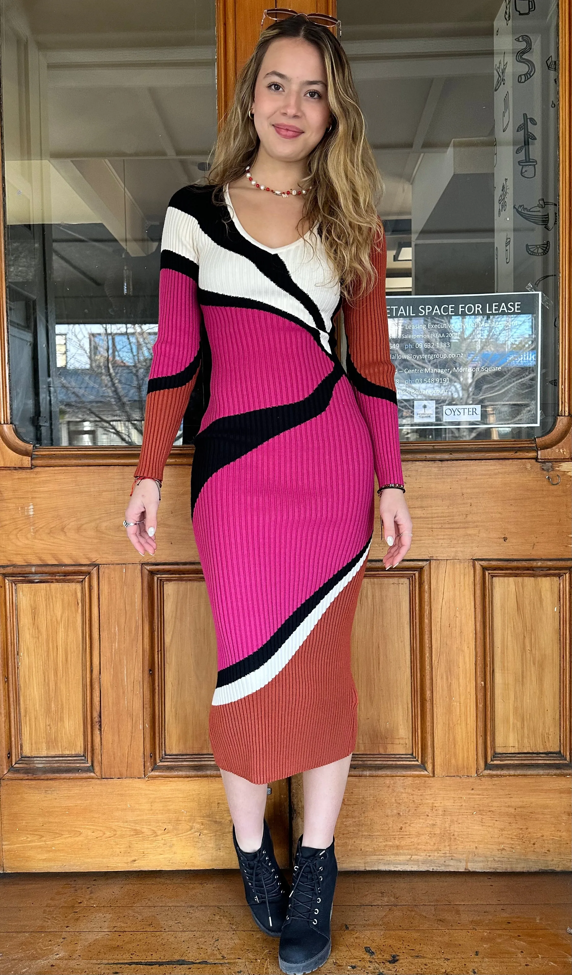 Lorna Knit Midi Dress Abstract Print