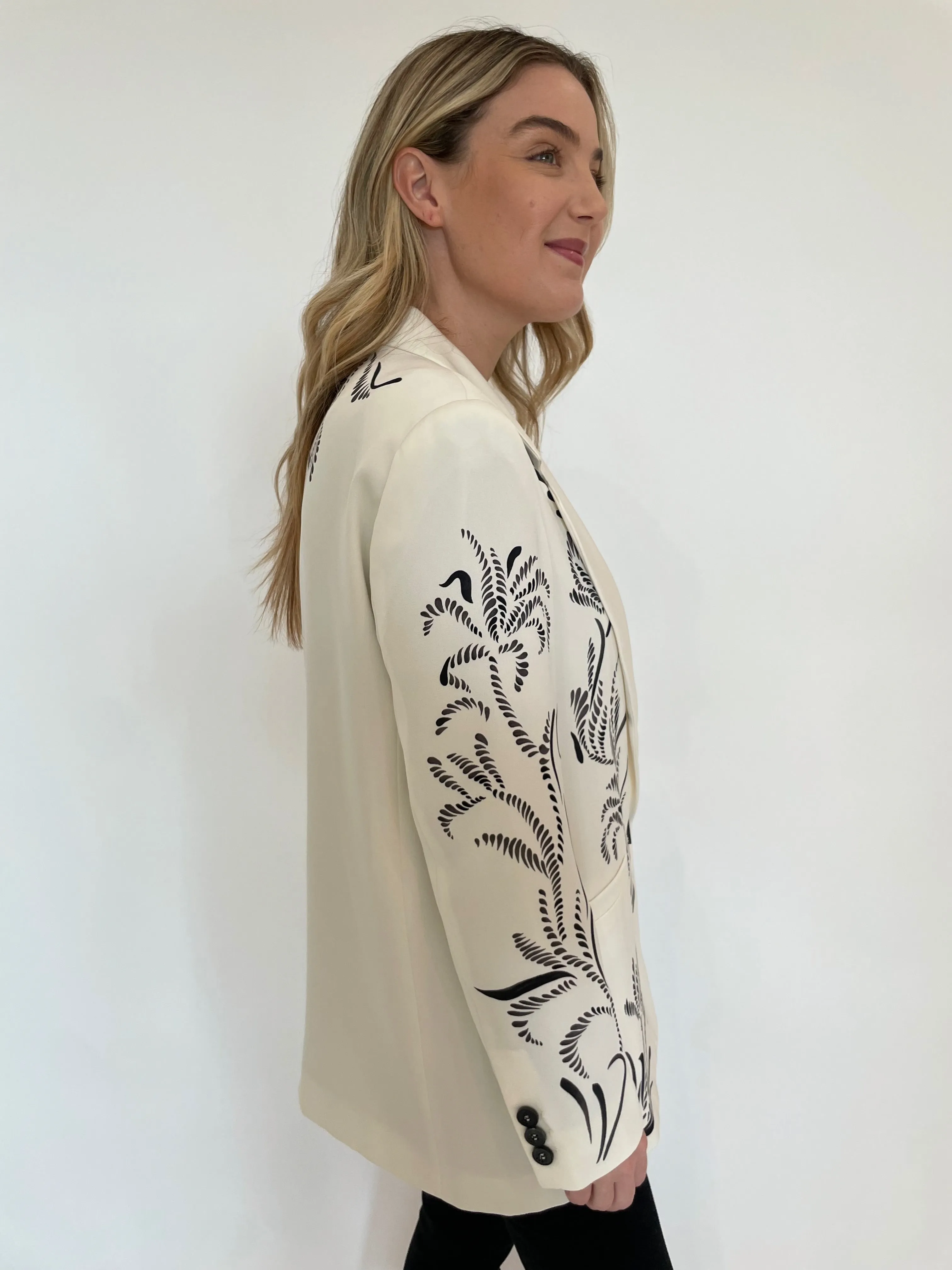 Luciana Printed Satin Blazer - Wool White