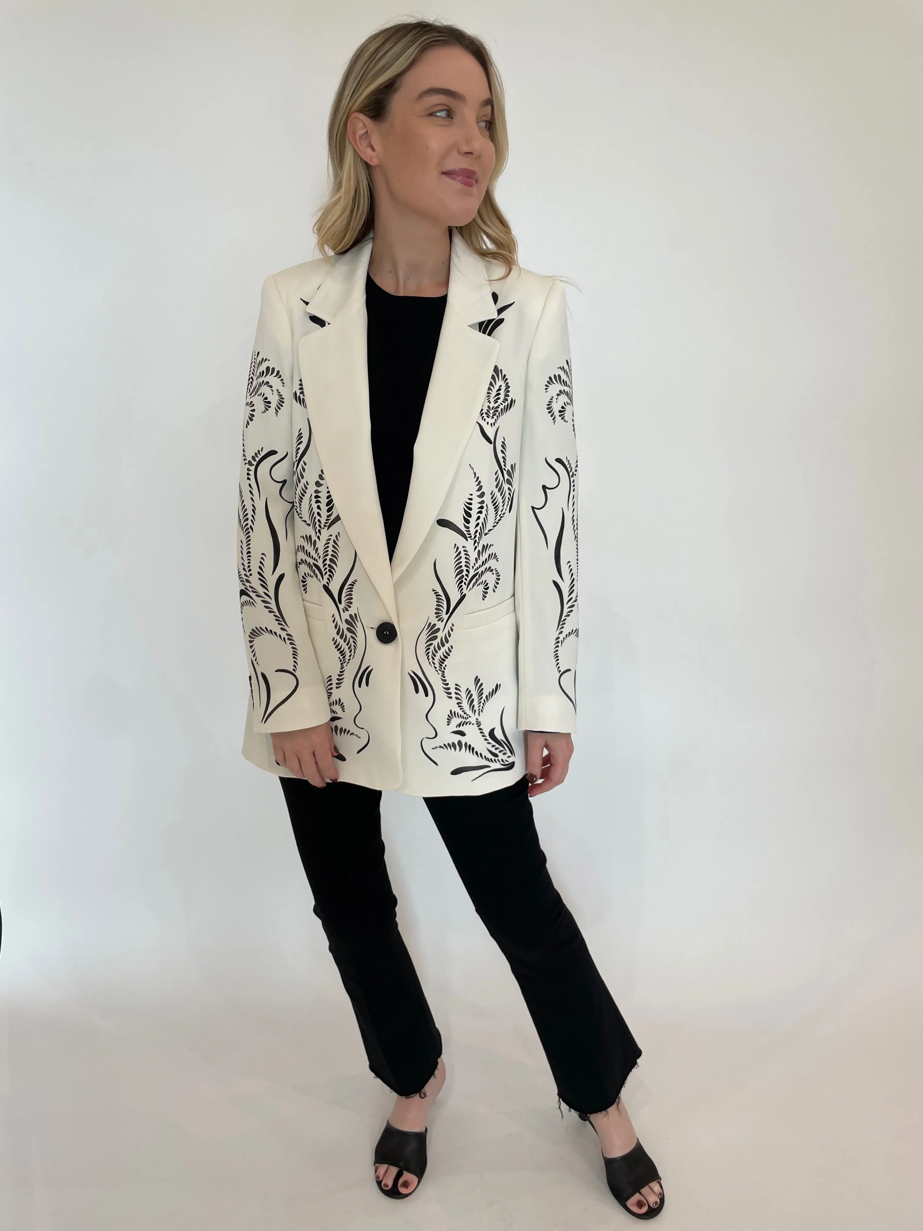 Luciana Printed Satin Blazer - Wool White