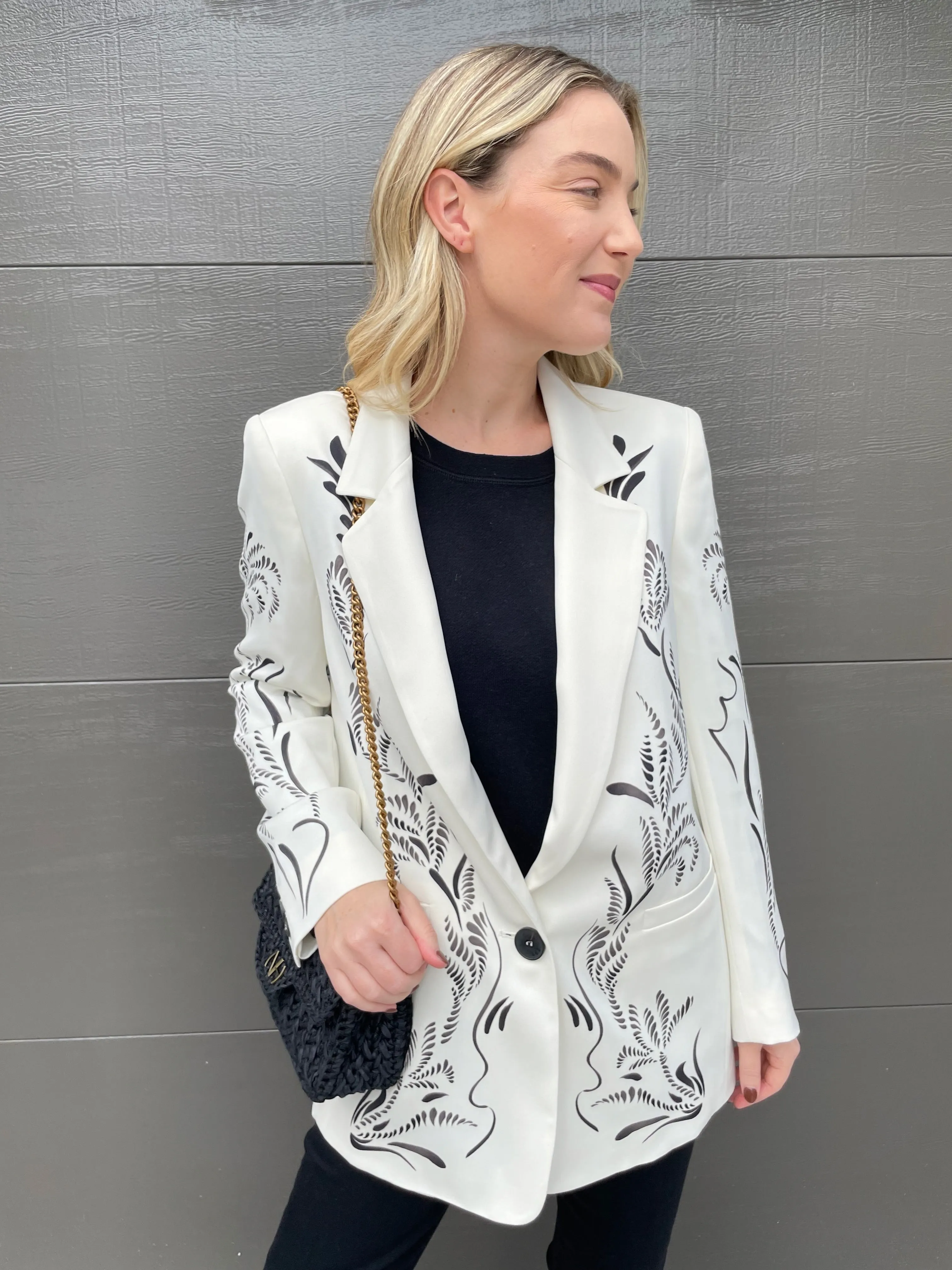 Luciana Printed Satin Blazer - Wool White