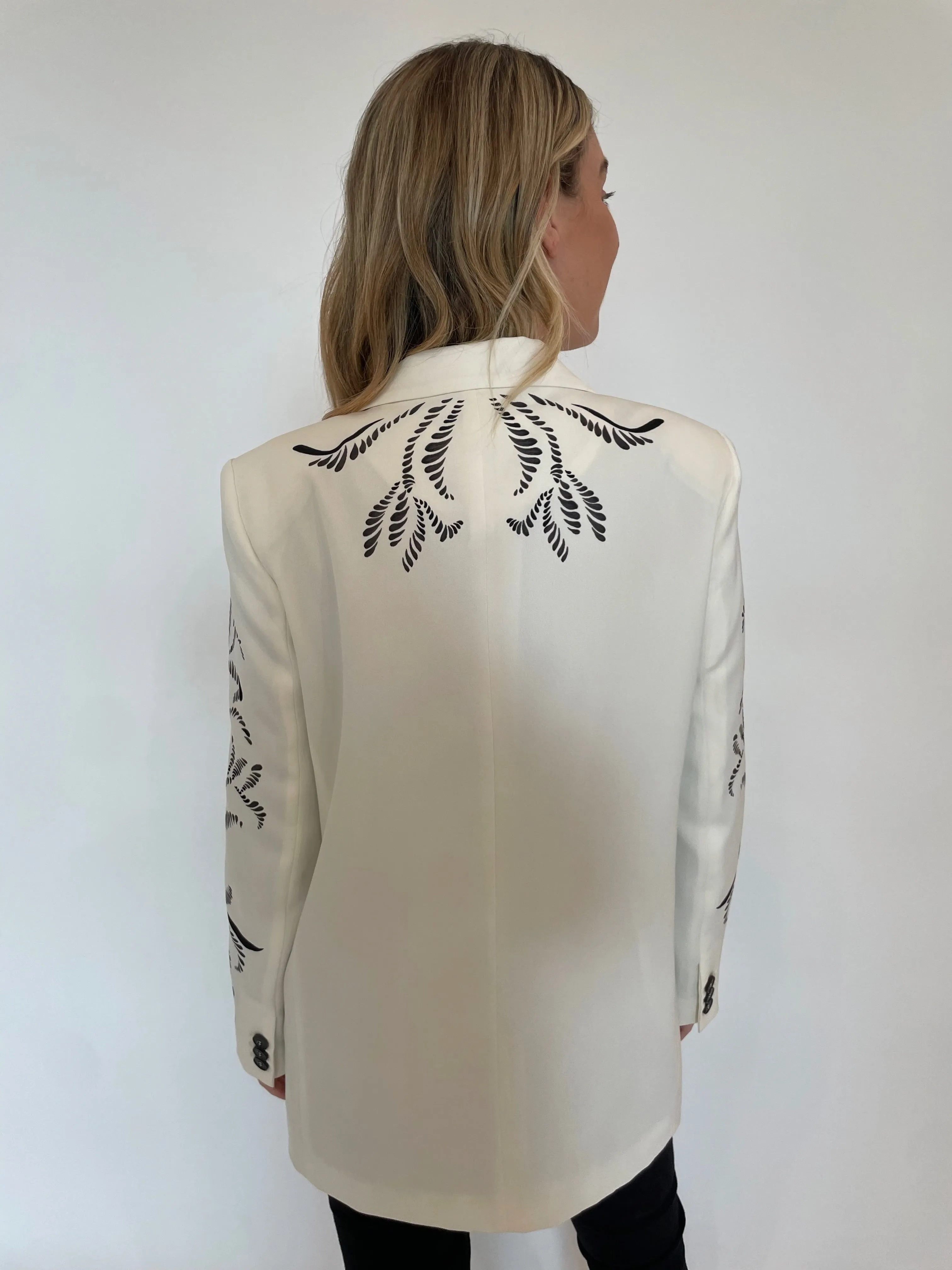 Luciana Printed Satin Blazer - Wool White