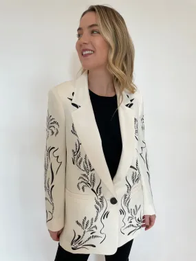 Luciana Printed Satin Blazer - Wool White