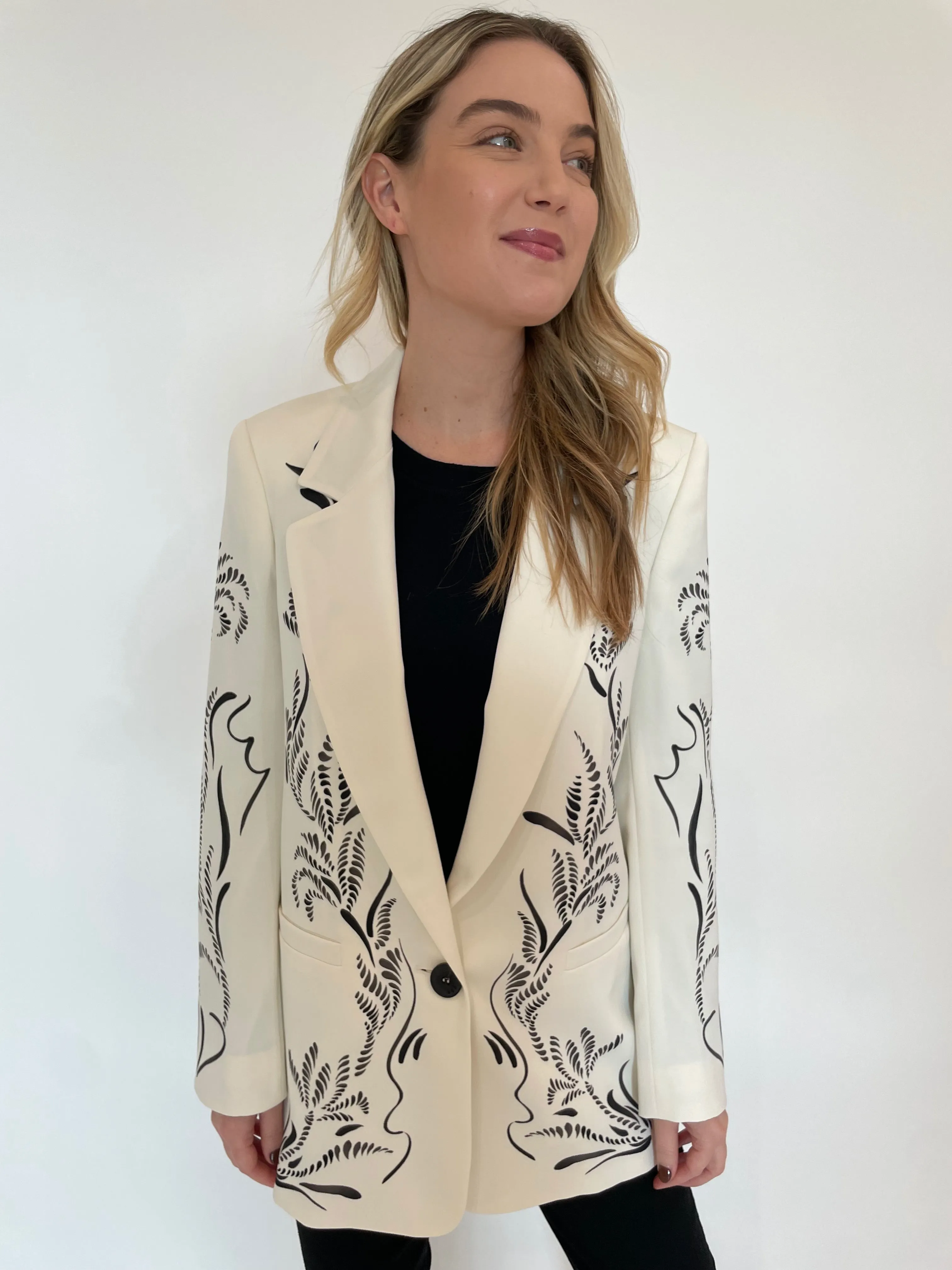 Luciana Printed Satin Blazer - Wool White