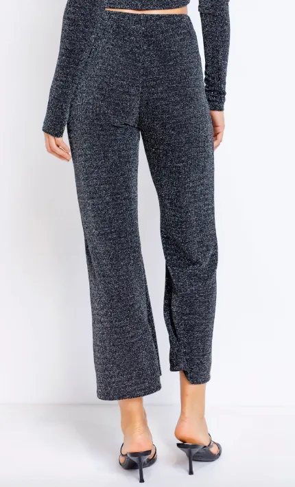Lurex Rib High Waist Wide Leg Crop Pant