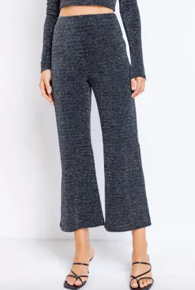 Lurex Rib High Waist Wide Leg Crop Pant
