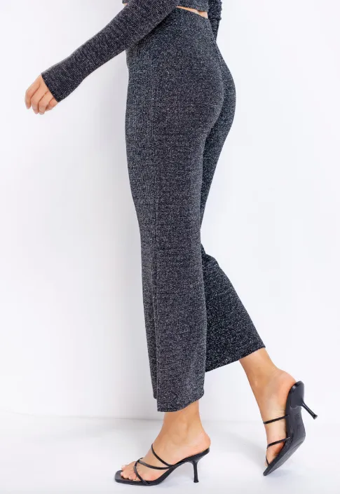 Lurex Rib High Waist Wide Leg Crop Pant