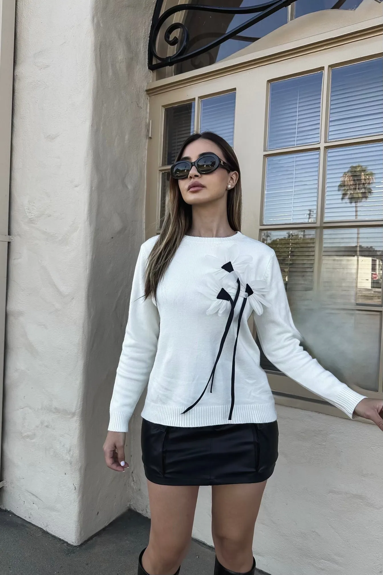 Madeline Knit Flower Sweater - Ivory