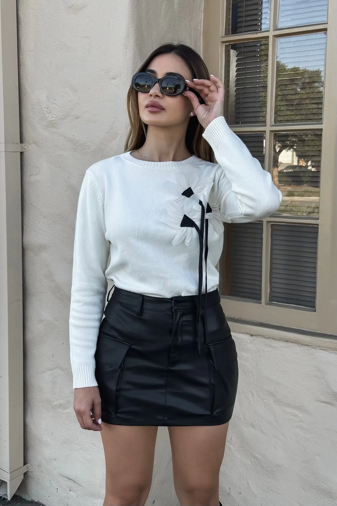 Madeline Knit Flower Sweater - Ivory