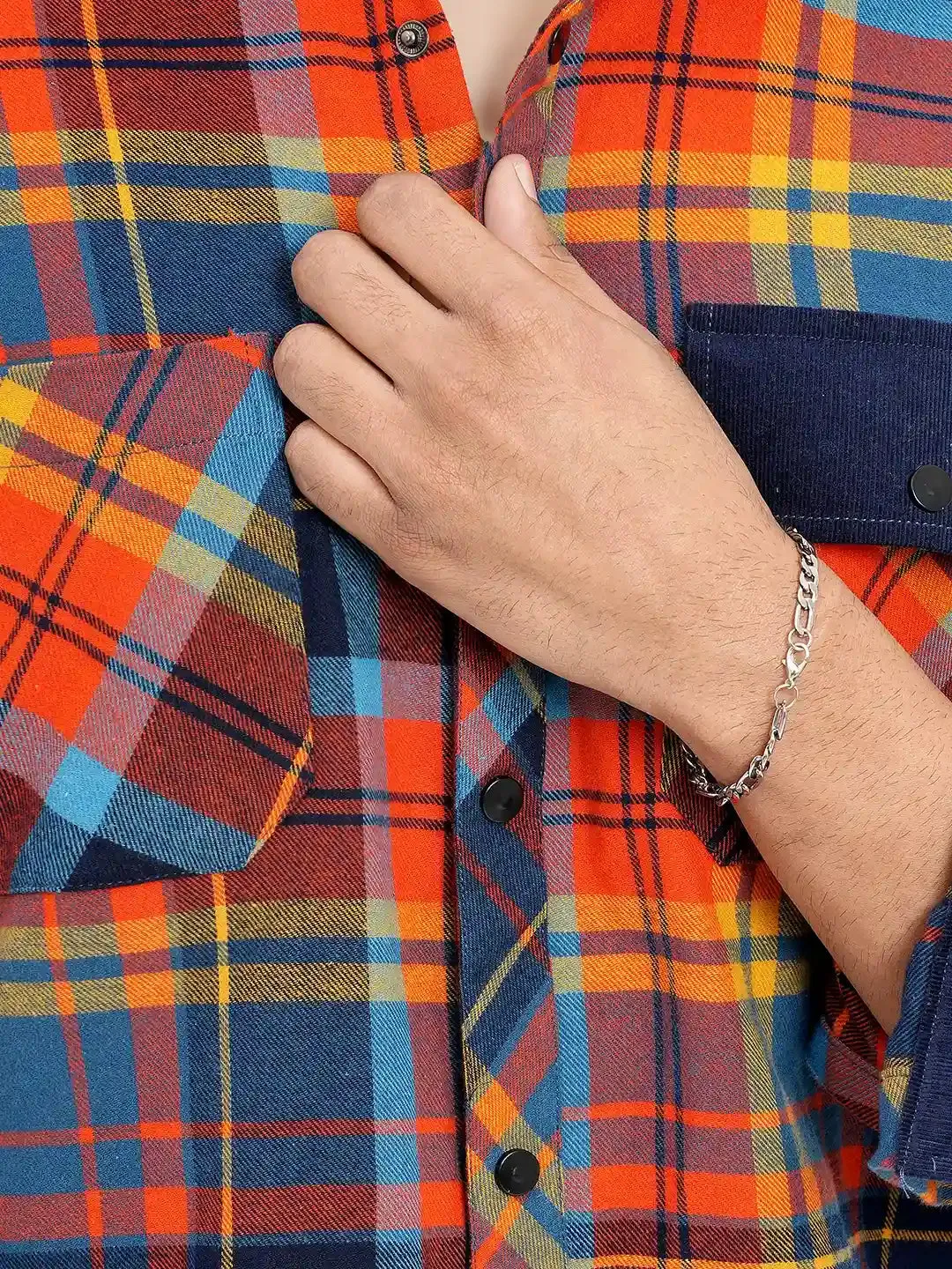 Men's Casual Full Sleeve Flannel Shirt in Decorative Corduroy Fabric Design