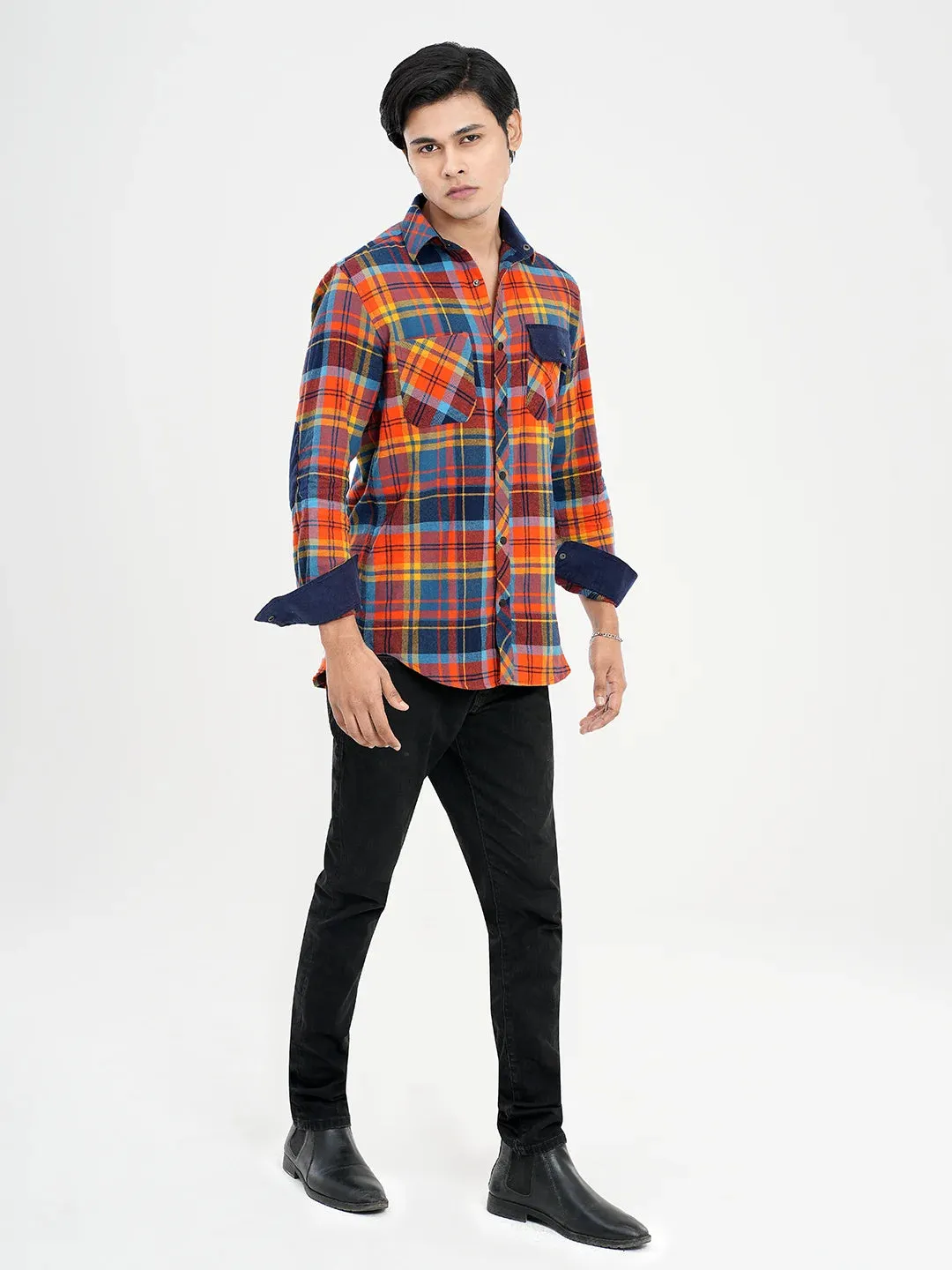 Men's Casual Full Sleeve Flannel Shirt in Decorative Corduroy Fabric Design