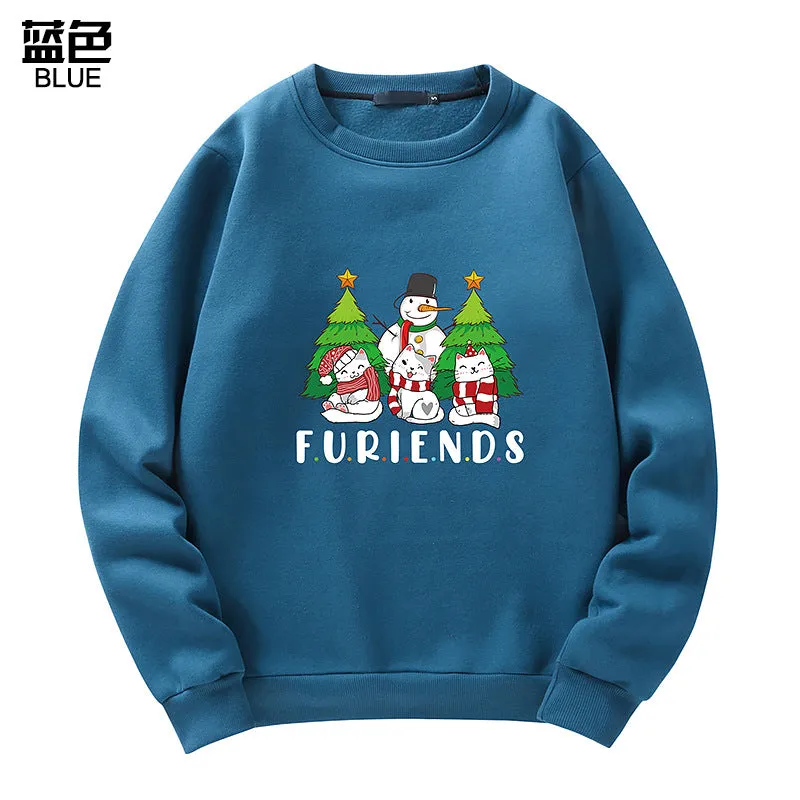 Men's Christmas Cat Print Crew Neck Sweatshirt