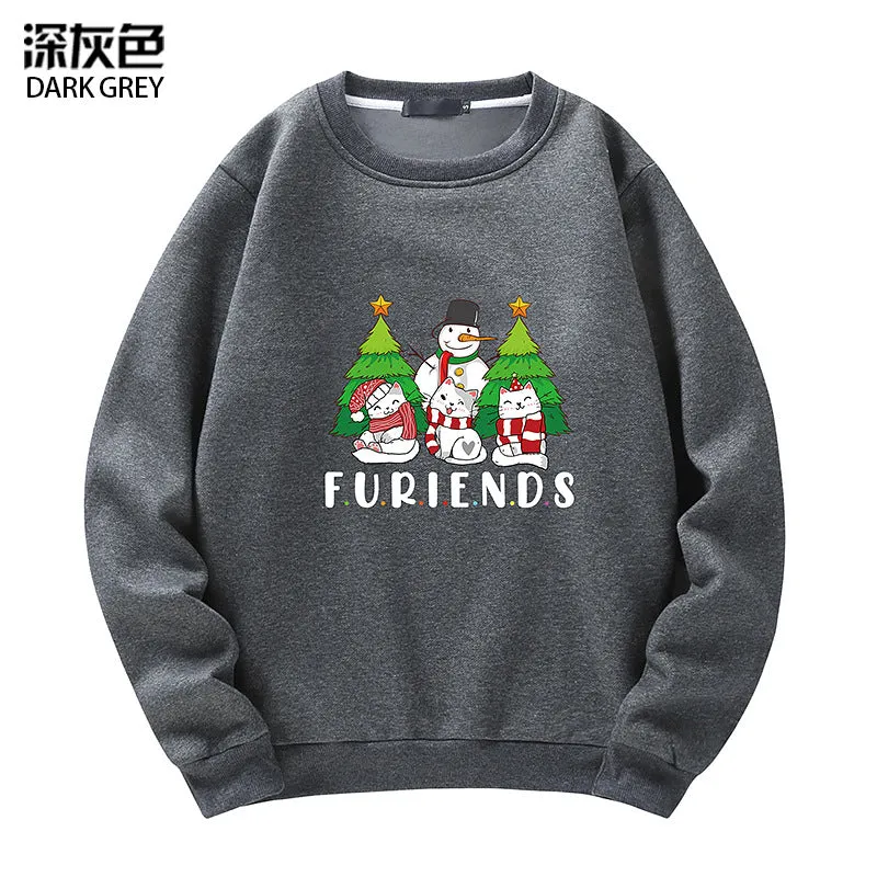 Men's Christmas Cat Print Crew Neck Sweatshirt