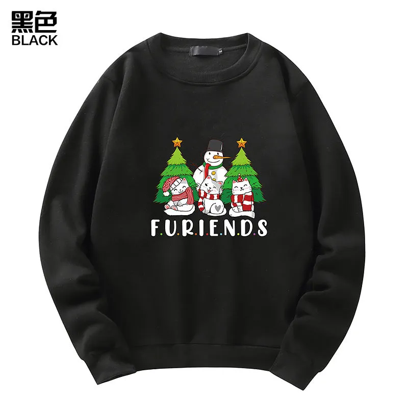 Men's Christmas Cat Print Crew Neck Sweatshirt