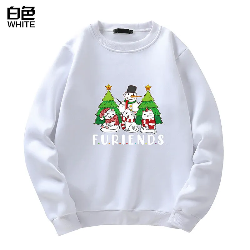 Men's Christmas Cat Print Crew Neck Sweatshirt