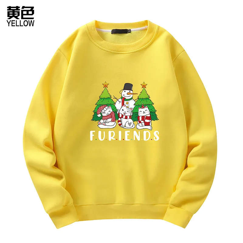 Men's Christmas Cat Print Crew Neck Sweatshirt
