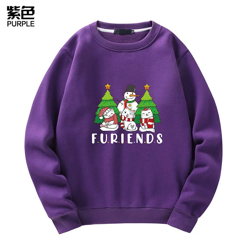 Men's Christmas Cat Print Crew Neck Sweatshirt