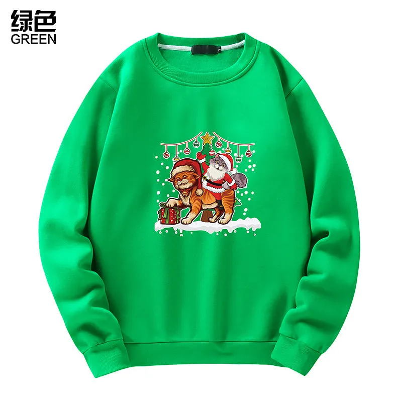 Men's Christmas Cat Print Crew Neck Sweatshirt