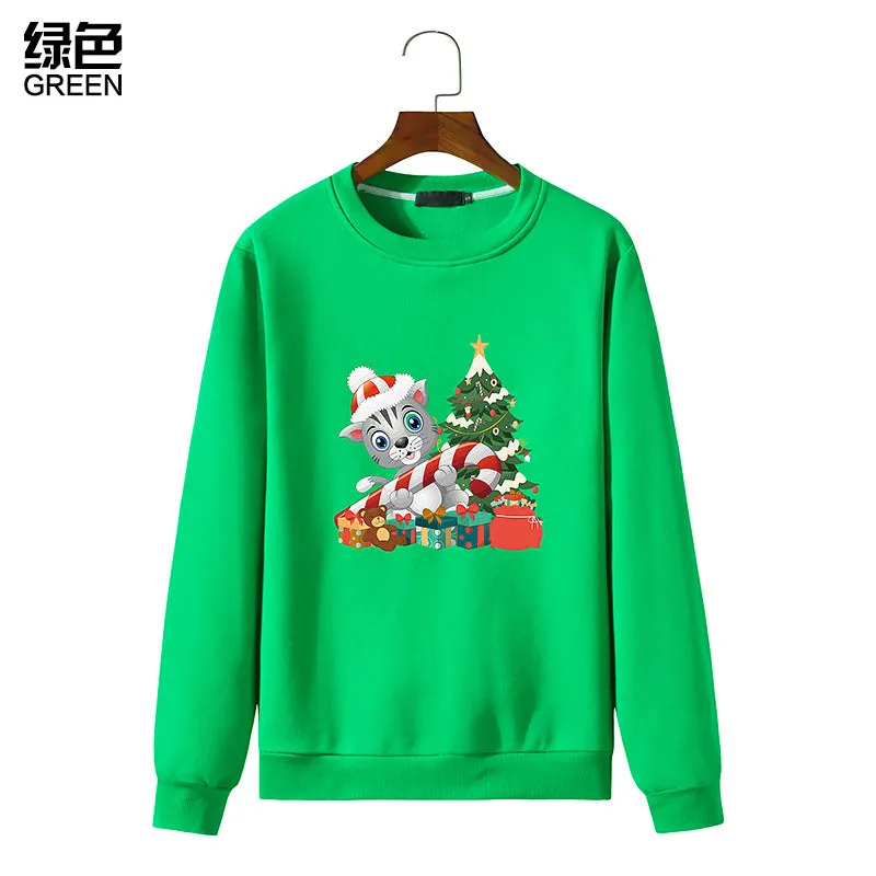 Men's Christmas Cat Print Round Neck Long Sleeve Sweatshirt
