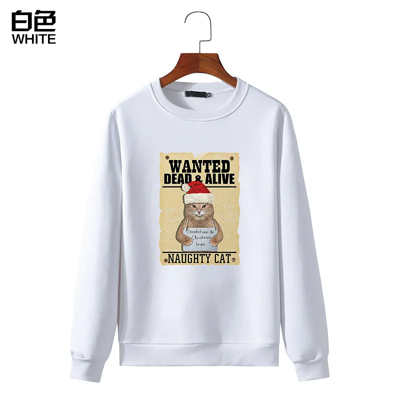 Men's Christmas Cat Print Round Neck Long Sleeve Sweatshirt