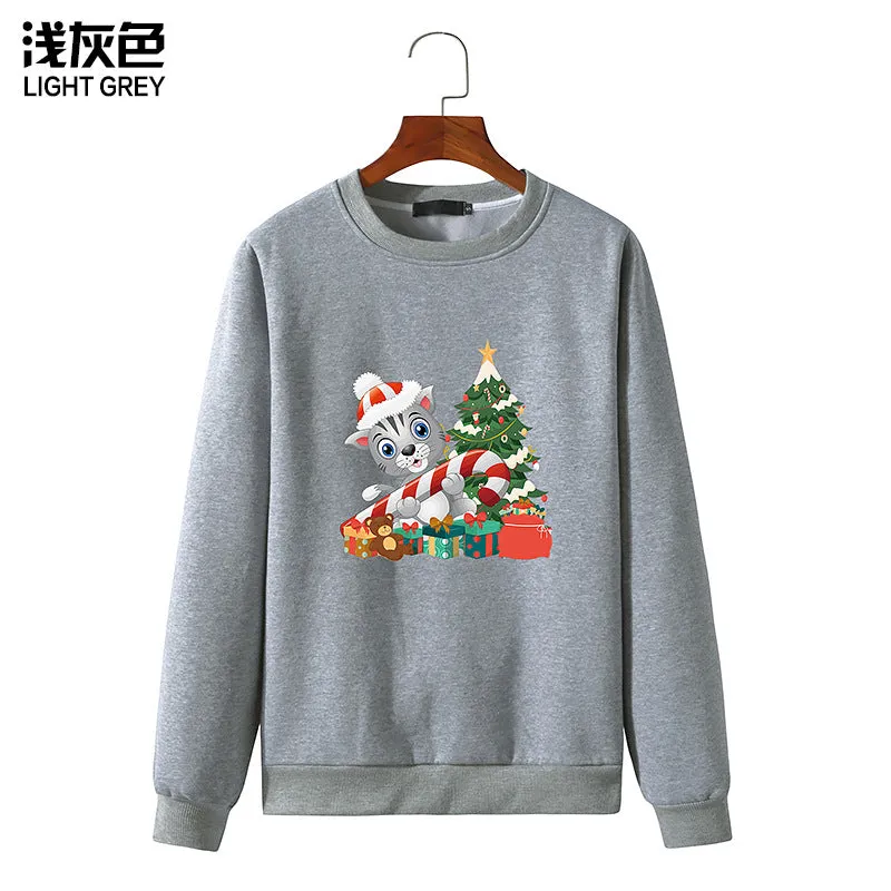Men's Christmas Cat Print Round Neck Long Sleeve Sweatshirt