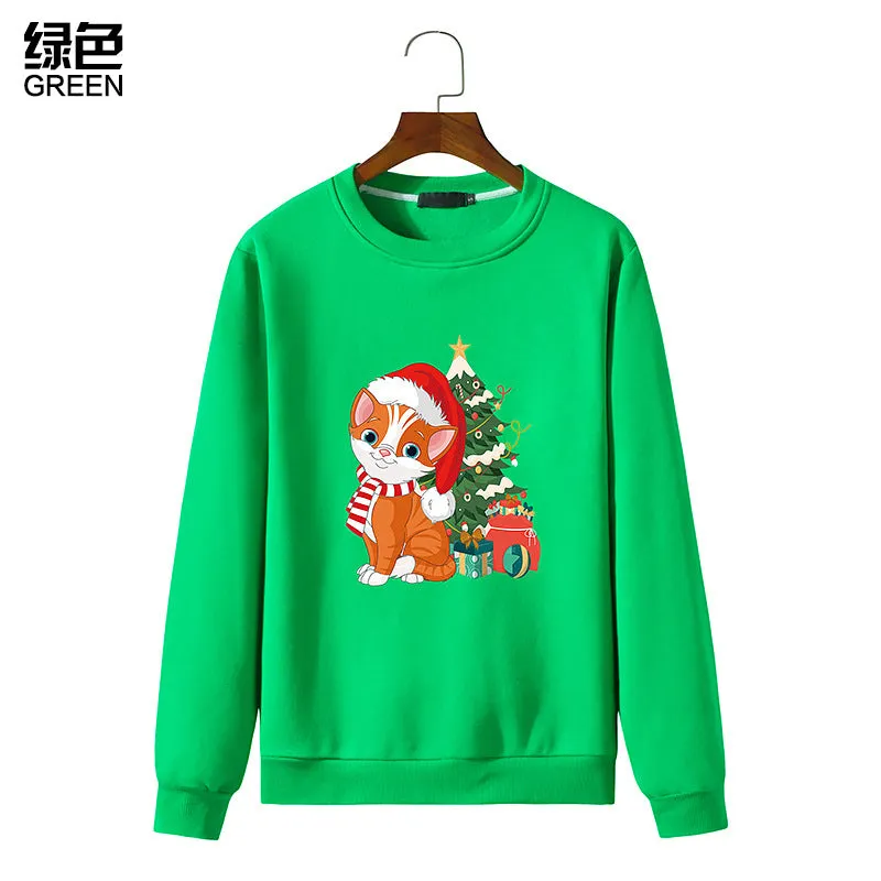Men's Christmas Cat Print Round Neck Long Sleeve Sweatshirt