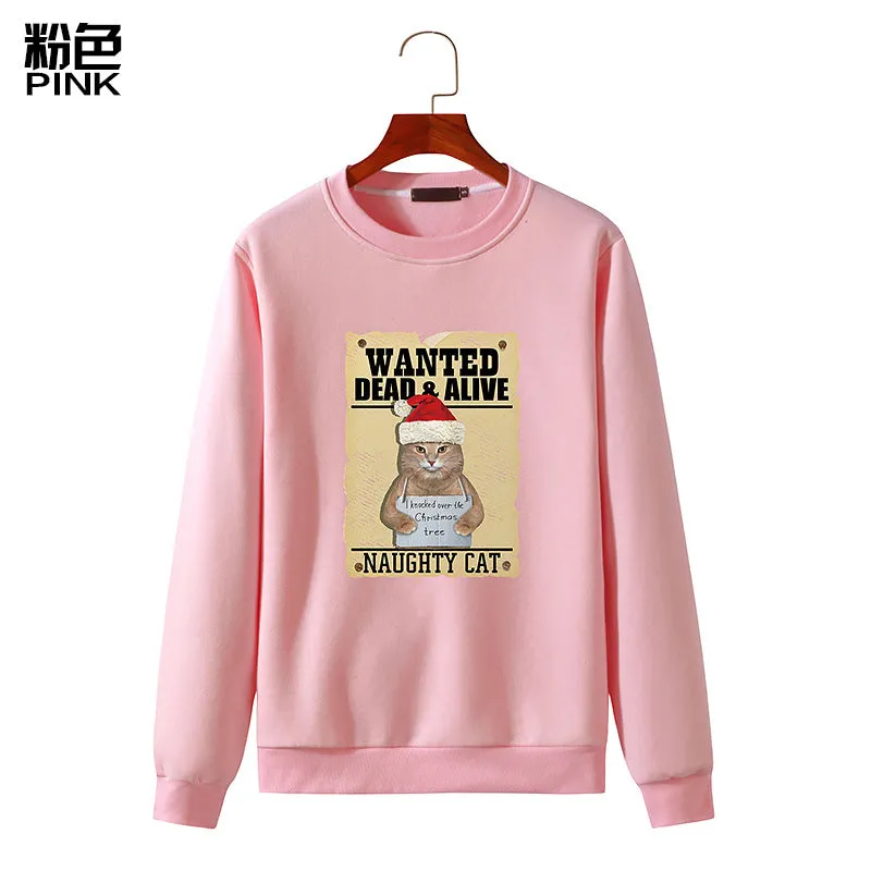 Men's Christmas Cat Print Round Neck Long Sleeve Sweatshirt