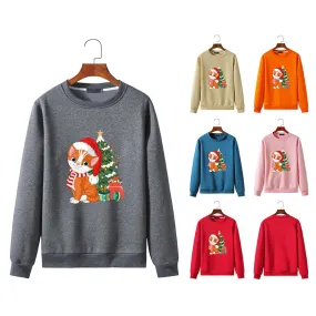 Men's Christmas Cat Print Round Neck Long Sleeve Sweatshirt