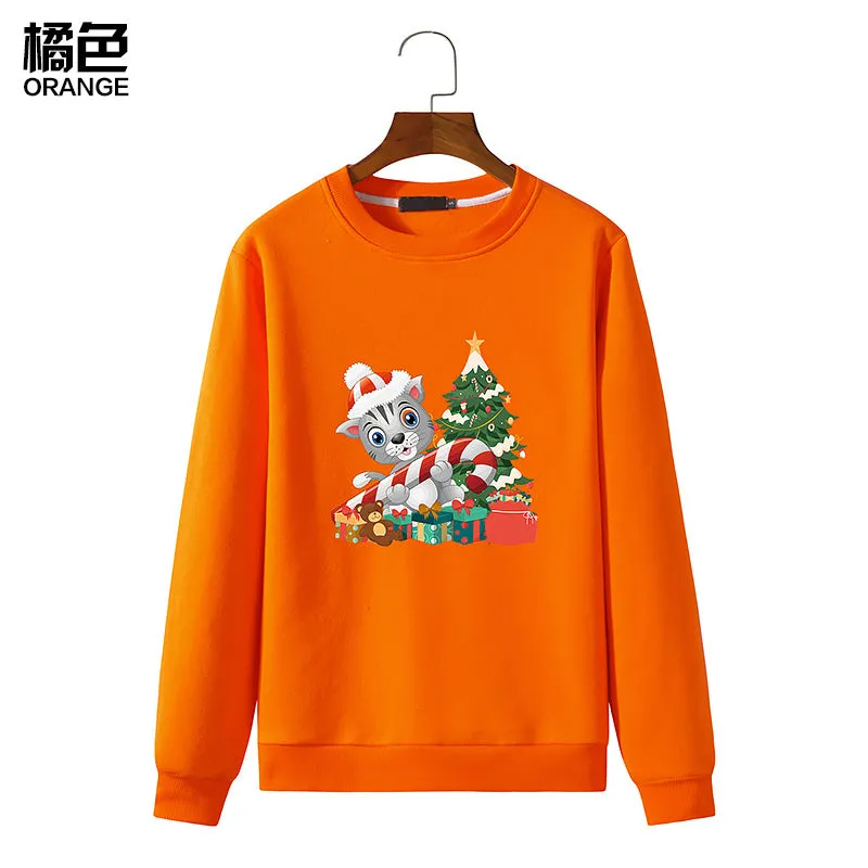 Men's Christmas Cat Print Round Neck Long Sleeve Sweatshirt
