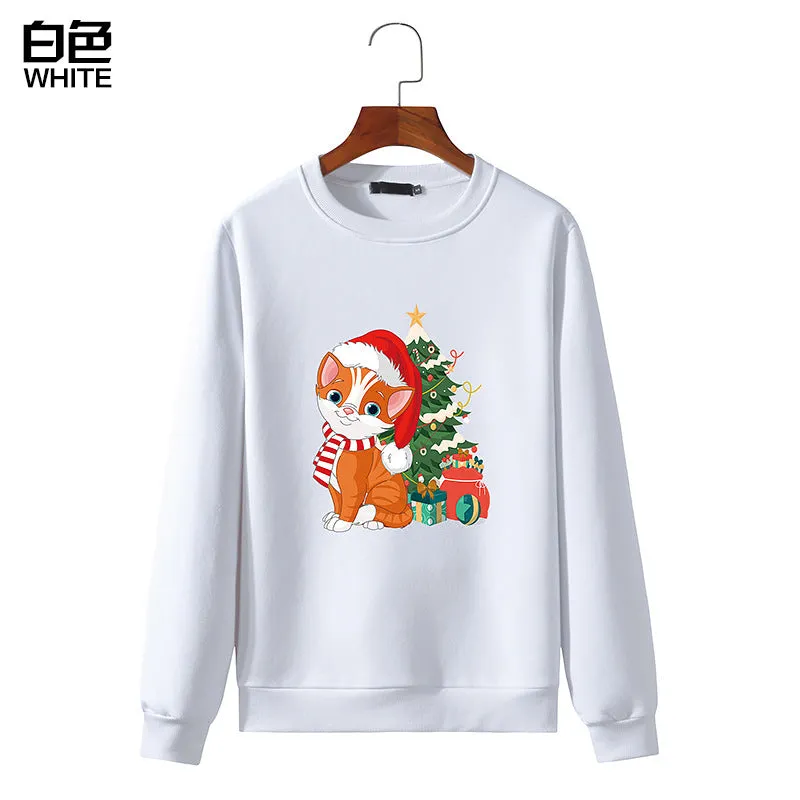 Men's Christmas Cat Print Round Neck Long Sleeve Sweatshirt