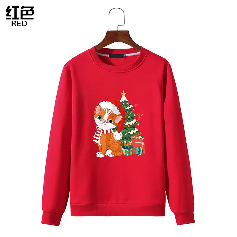 Men's Christmas Cat Print Round Neck Long Sleeve Sweatshirt