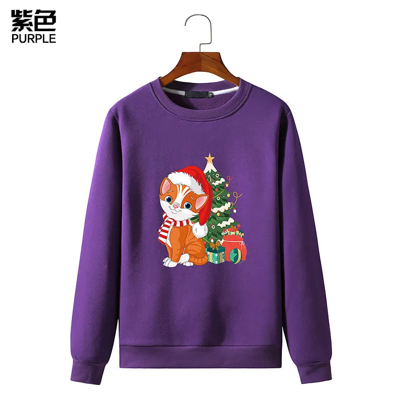Men's Christmas Cat Print Round Neck Long Sleeve Sweatshirt