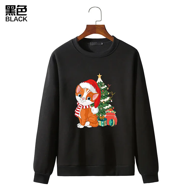 Men's Christmas Cat Print Round Neck Long Sleeve Sweatshirt