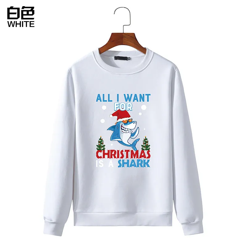 Men's Christmas Shark Print Round Neck Long Sleeve Sweatshirt