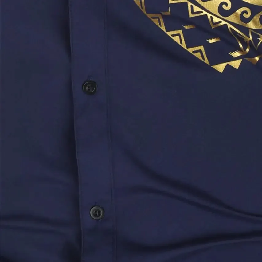 Men's High-Quality Gold Print Long Sleeve Business Dress Shirt