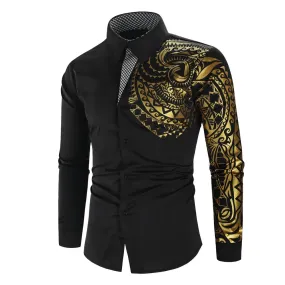 Men's High-Quality Gold Print Long Sleeve Business Dress Shirt