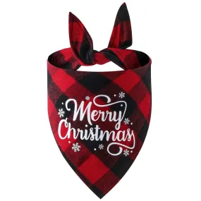 Merry Christmas Red Plaid Bandana