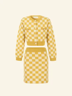 NAMI Checkered Cardigan & Skirt Set - Yellow