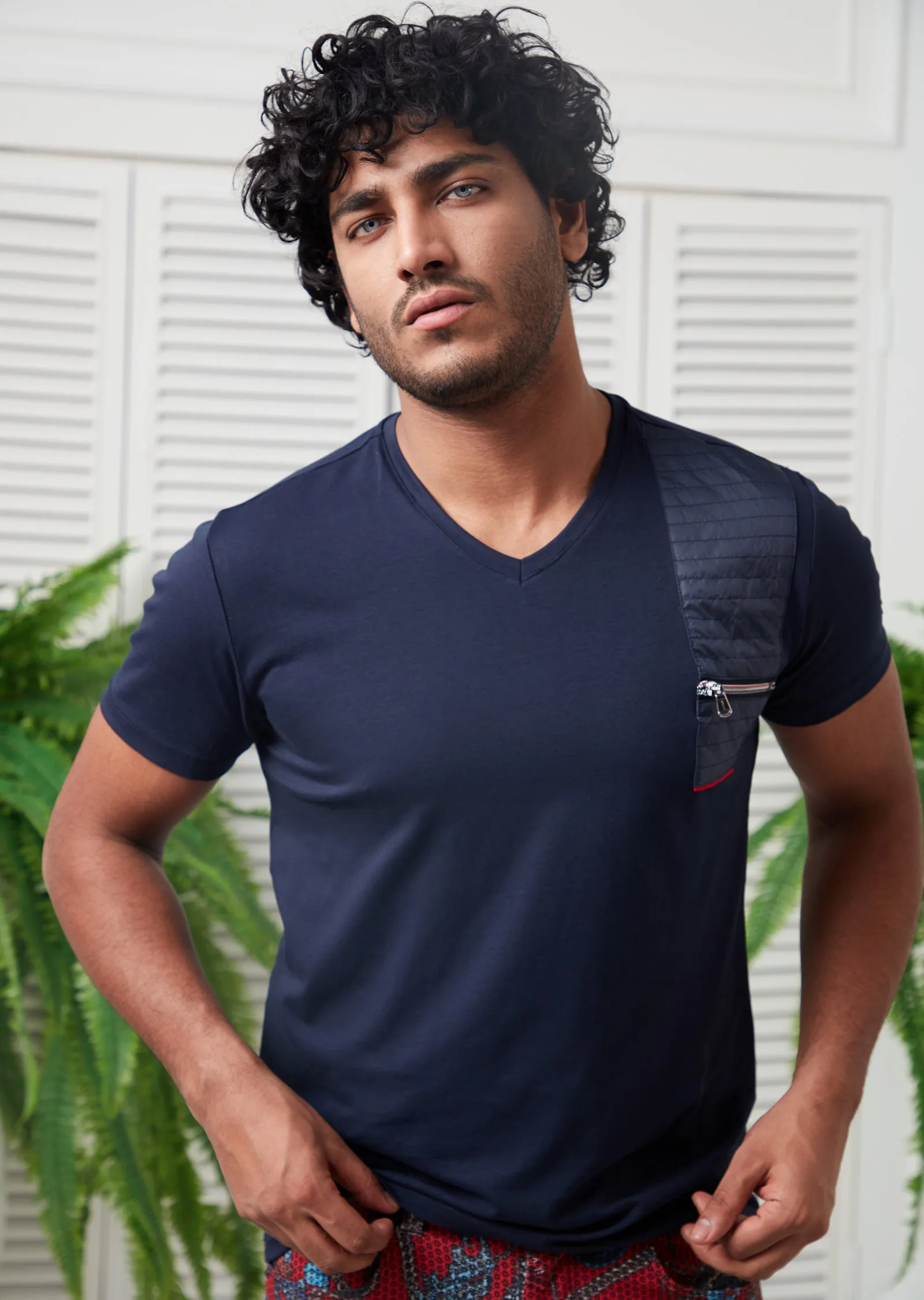 Navy Zipper & Quilted Tee
