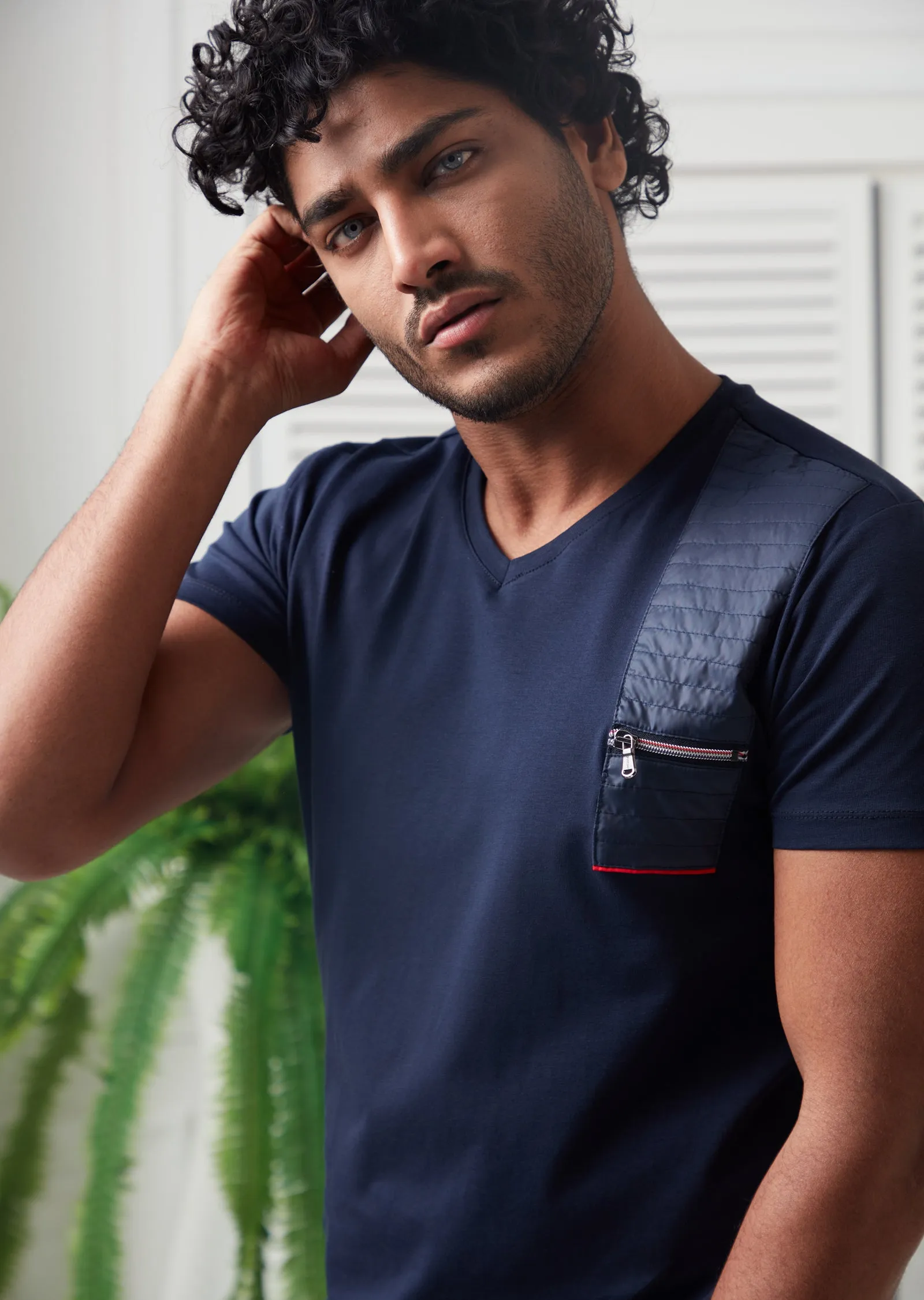 Navy Zipper & Quilted Tee