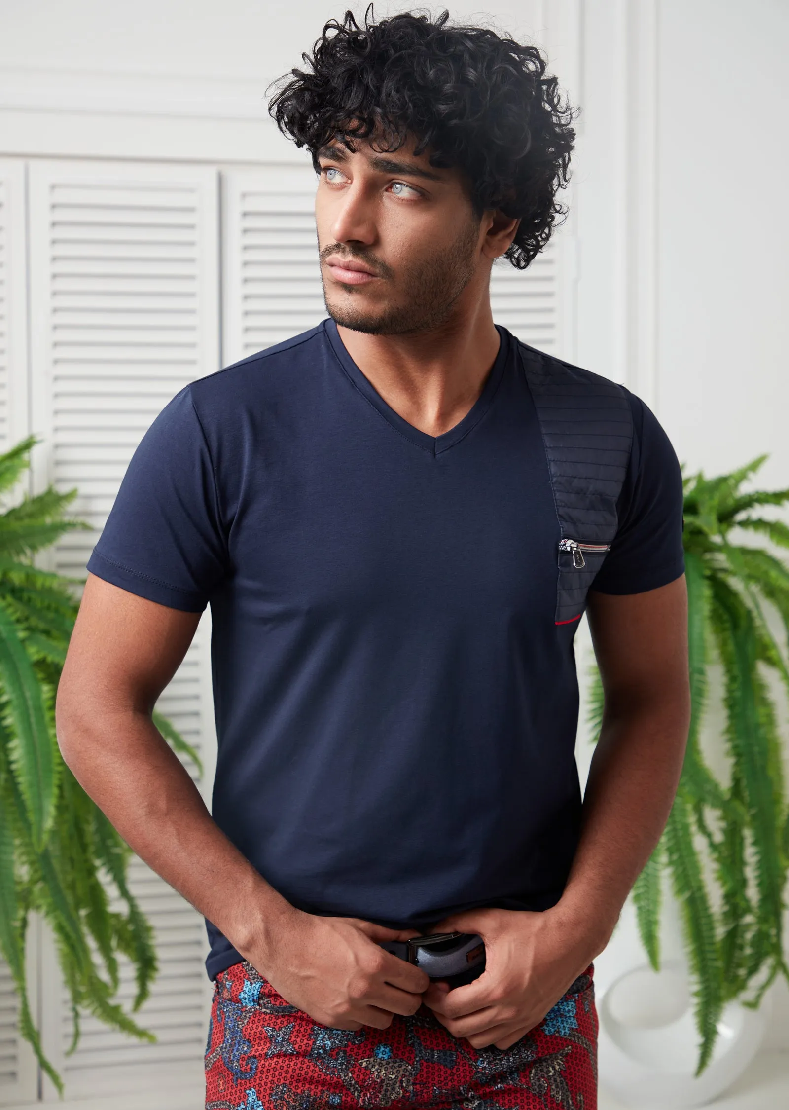 Navy Zipper & Quilted Tee