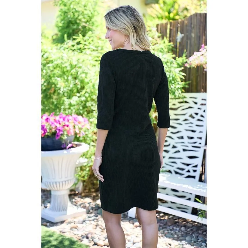 Night Out Fitted Rib Dress - Black
