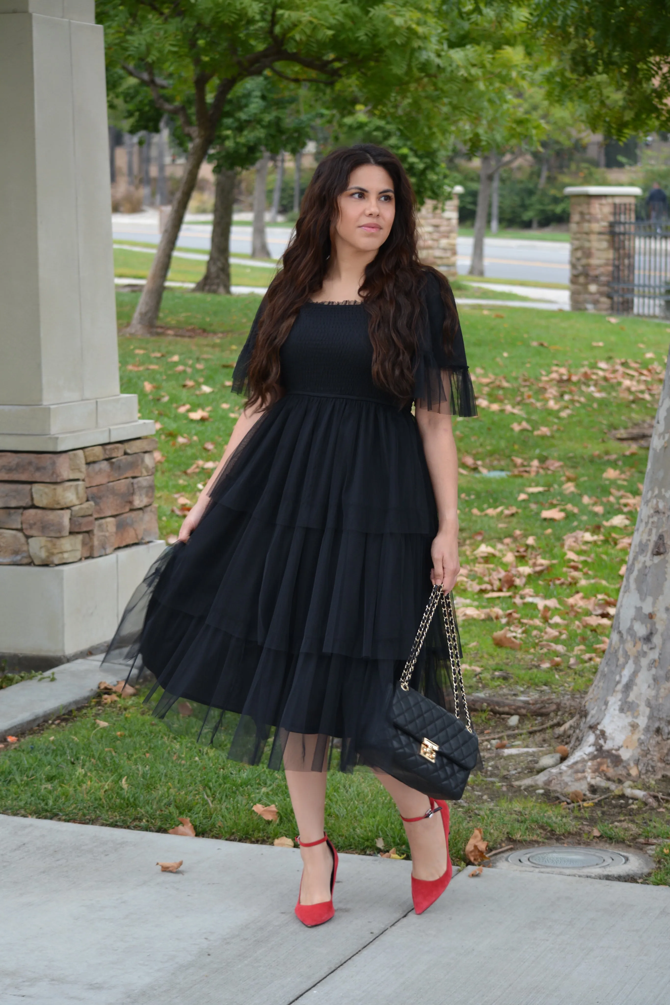 Novalee Black Ruffled Tulle Dress