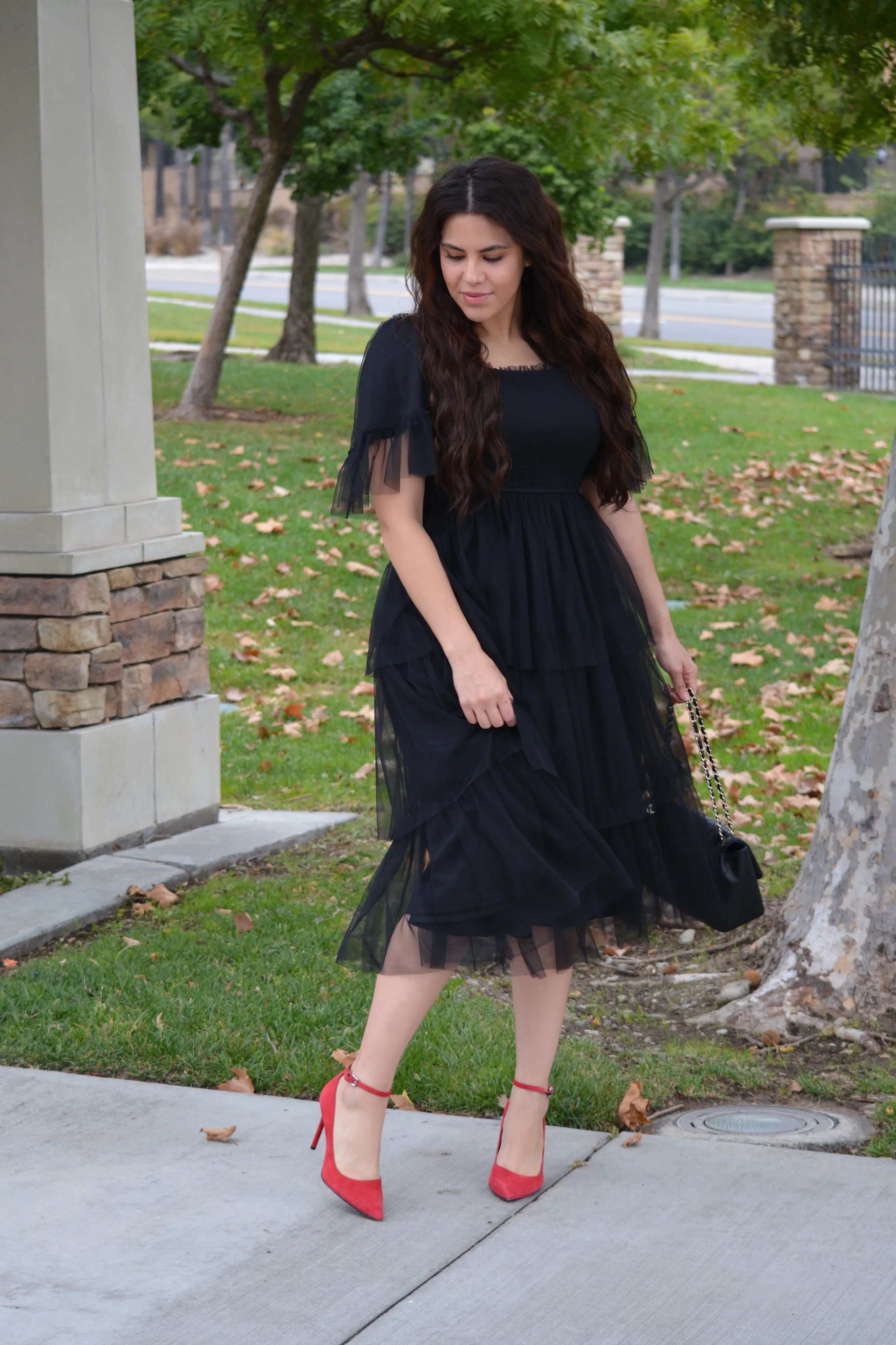 Novalee Black Ruffled Tulle Dress