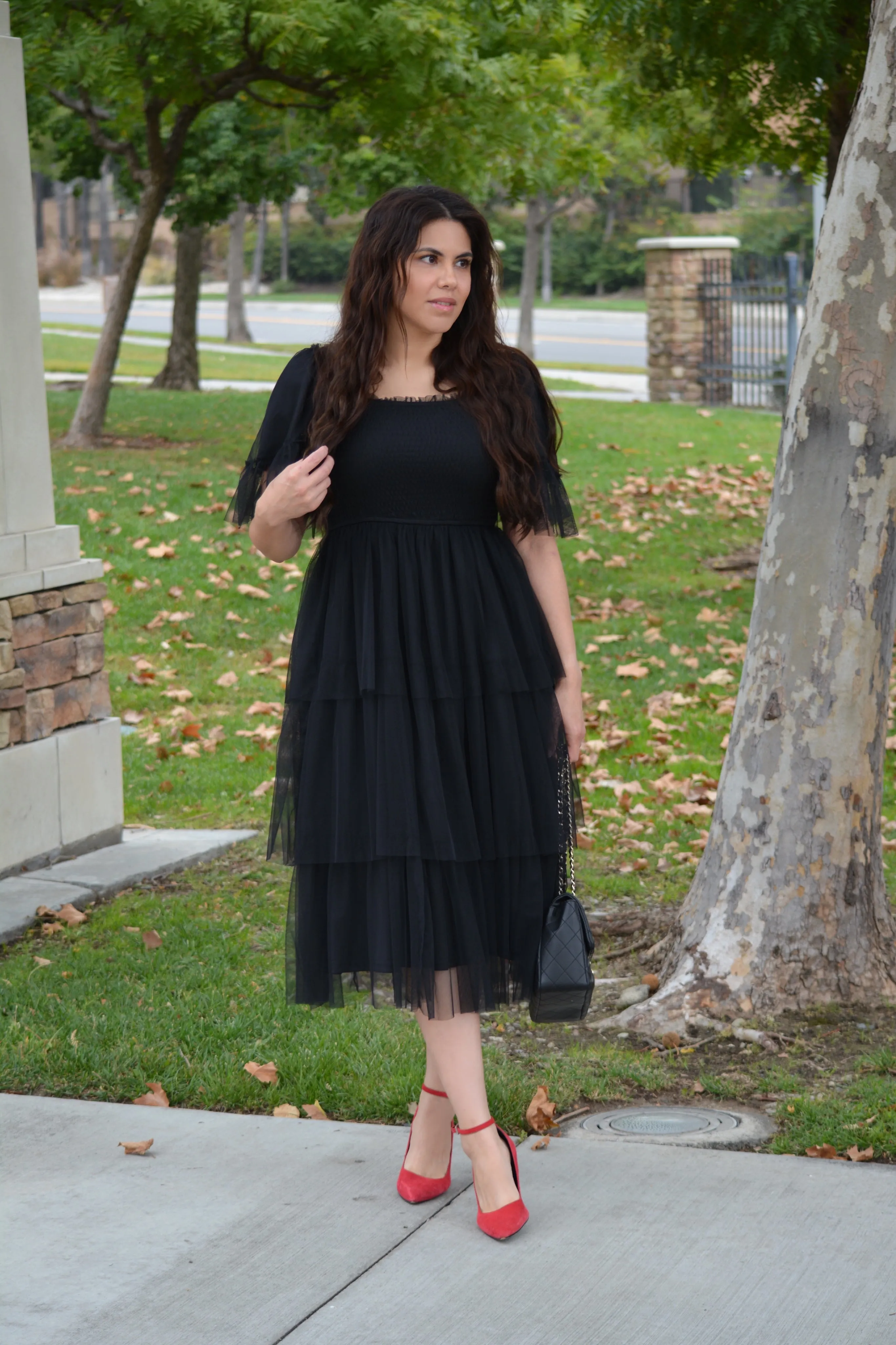 Novalee Black Ruffled Tulle Dress