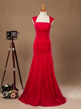 Numbersea Mermaid / Trumpet Straps Formal Floor Length Chiffon Evening Dress with Ruching