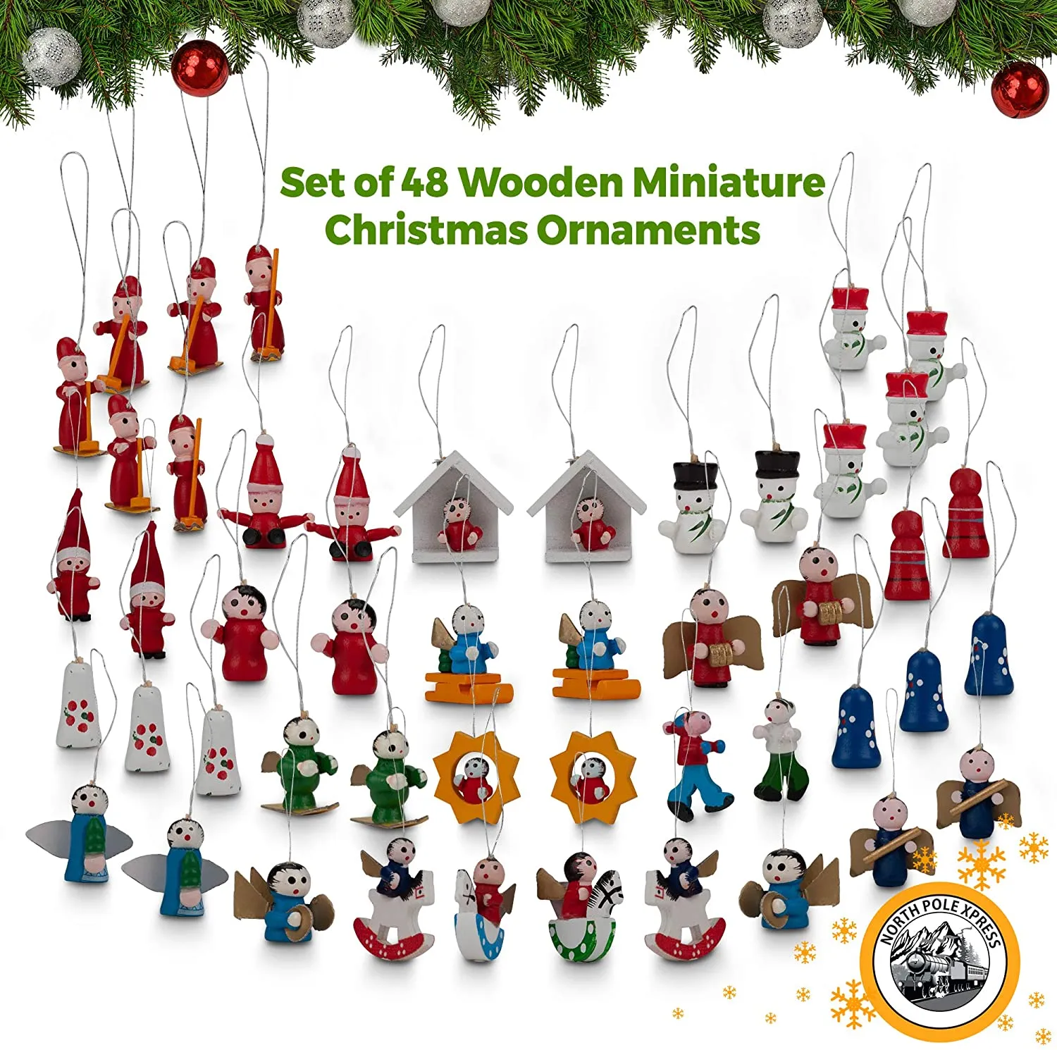 Old Fashion Wood Miniature Ornaments, Set of 24
