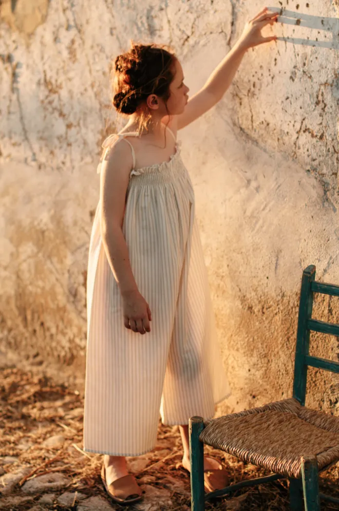 Overall Smocked Sandy Stripes