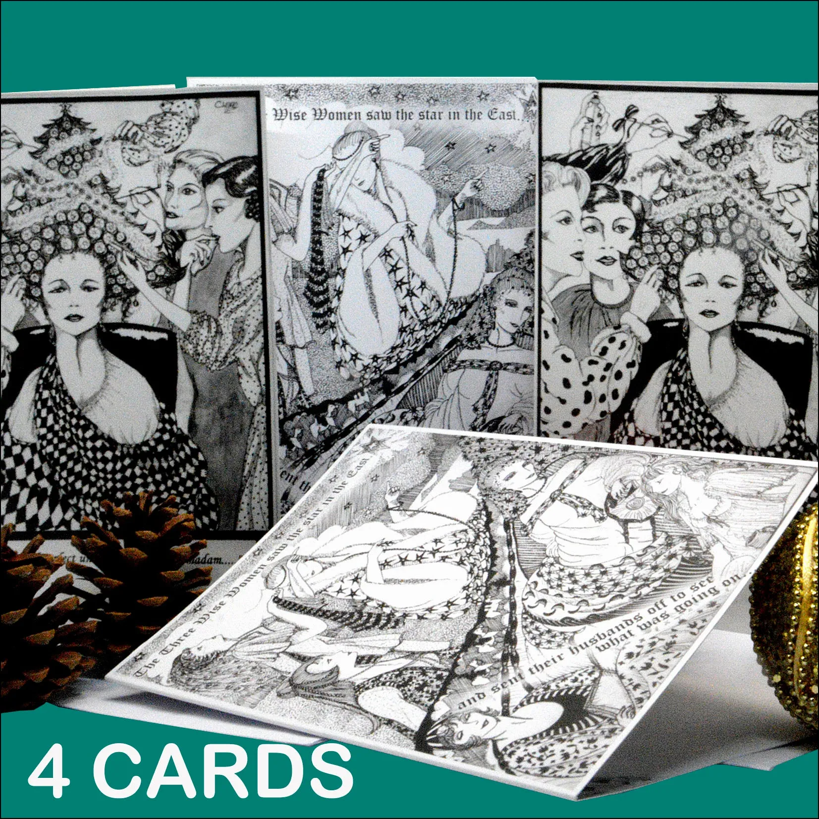 Pack of 4 Mixed Design Christmas Cards